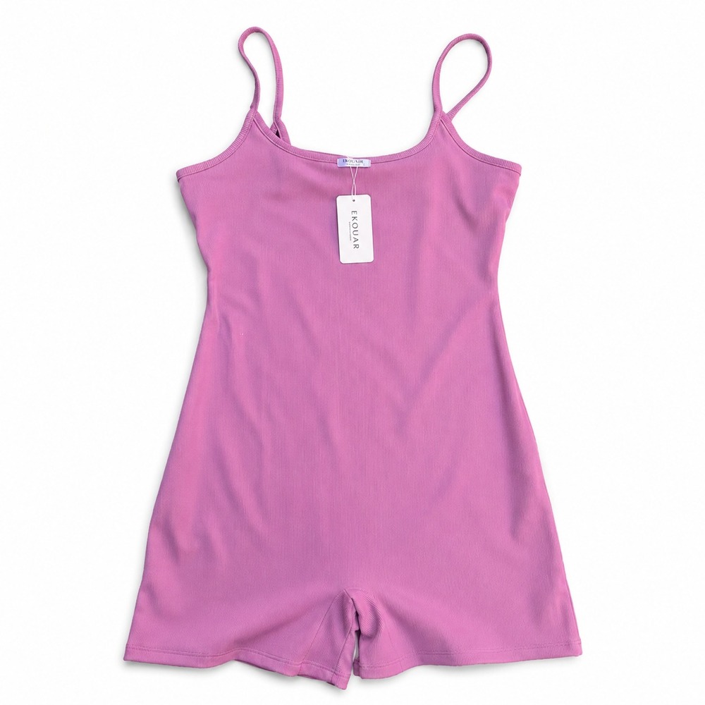 Ekouaer Jumpsuit  Women's Large Pink Ribbed Stretch One Piece